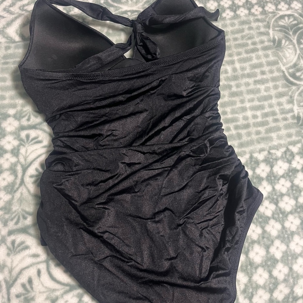 Victoria's Secret Black One-Piece Swimsuit with Pink Logo Print